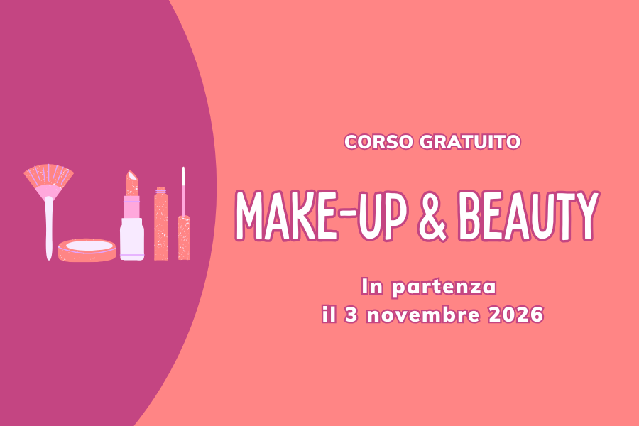 locandina per corso gratuito di make up e beauty in partenza il 3 novembre 2026