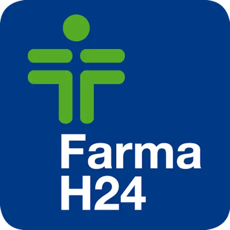 icona farmah24 sfondo blu scritta bianca e immagine verde