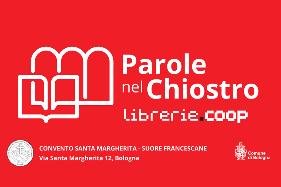 parole nel chiostro librerie coop logo su sfondo rosso 