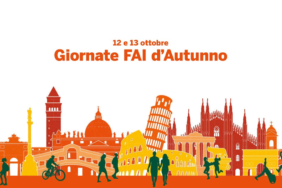 Locandina evento giornate FAI persone su immagini di edifici