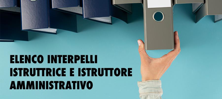 una mano che prende delle cartelle, con sfondo verdeacqua e la scritta "elenchi interpelli istruttrice e istruttore amministrativo"