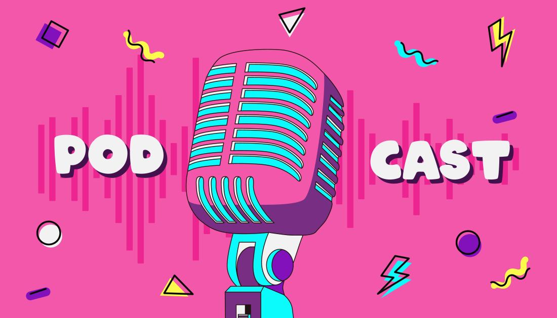 immagine di un microfono con scritto Podcast