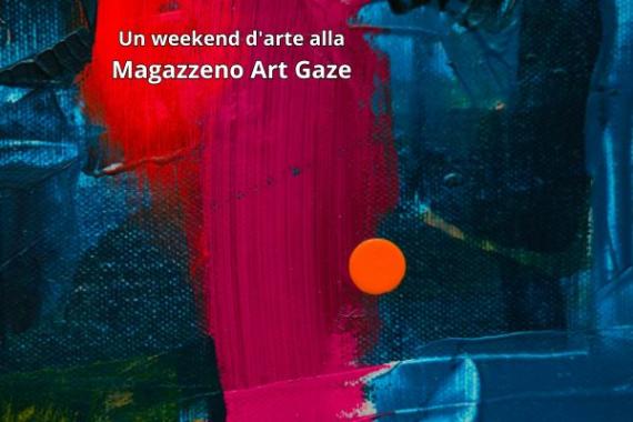 un weekend d'arte alla magazzeno art gazze, quadro contemporaneo in sottofondo