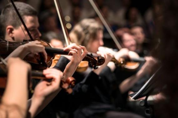 gruppo di persone che suonano strumenti ad arco per un'orchestra