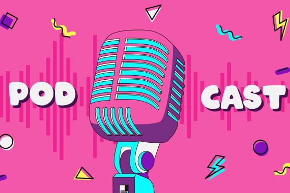 immagine di un microfono con scritto Podcast