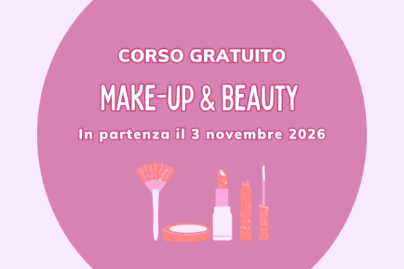 locandina per corso gratuito di make up e beauty in partenza il 3 novembre 2026